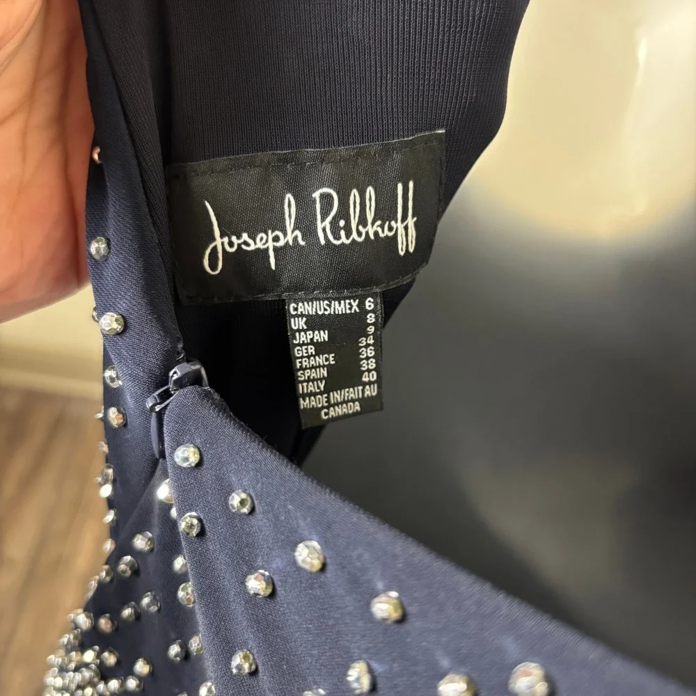 Joseph Ribkoff Blue Zip Back Beaded Overlay Sleeveless Sheath Dress Womens 6 US - Picture 8 of 8